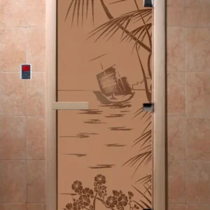 Дверь для сауны DoorWood Голубая лагуна бронза матовая, коробка ольха, 2100х900 мм.